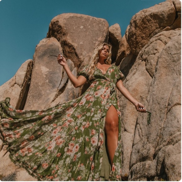 Green and Gold Hemant&Nandita maxi wrap dress